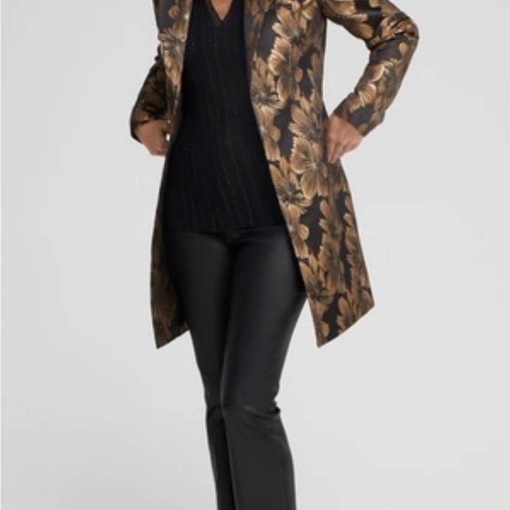 Chico’s Floral Jacquard Topper, black and gold